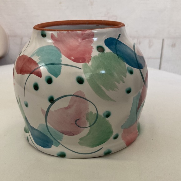 Jan Pugh Small Red-ware Pottery Vase Pot Planter Abstract Print - Picture 2 of 7